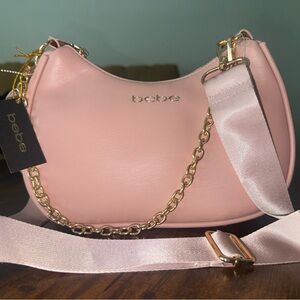 Bebe Soft Pink And Gold Chain Shoulder Bag